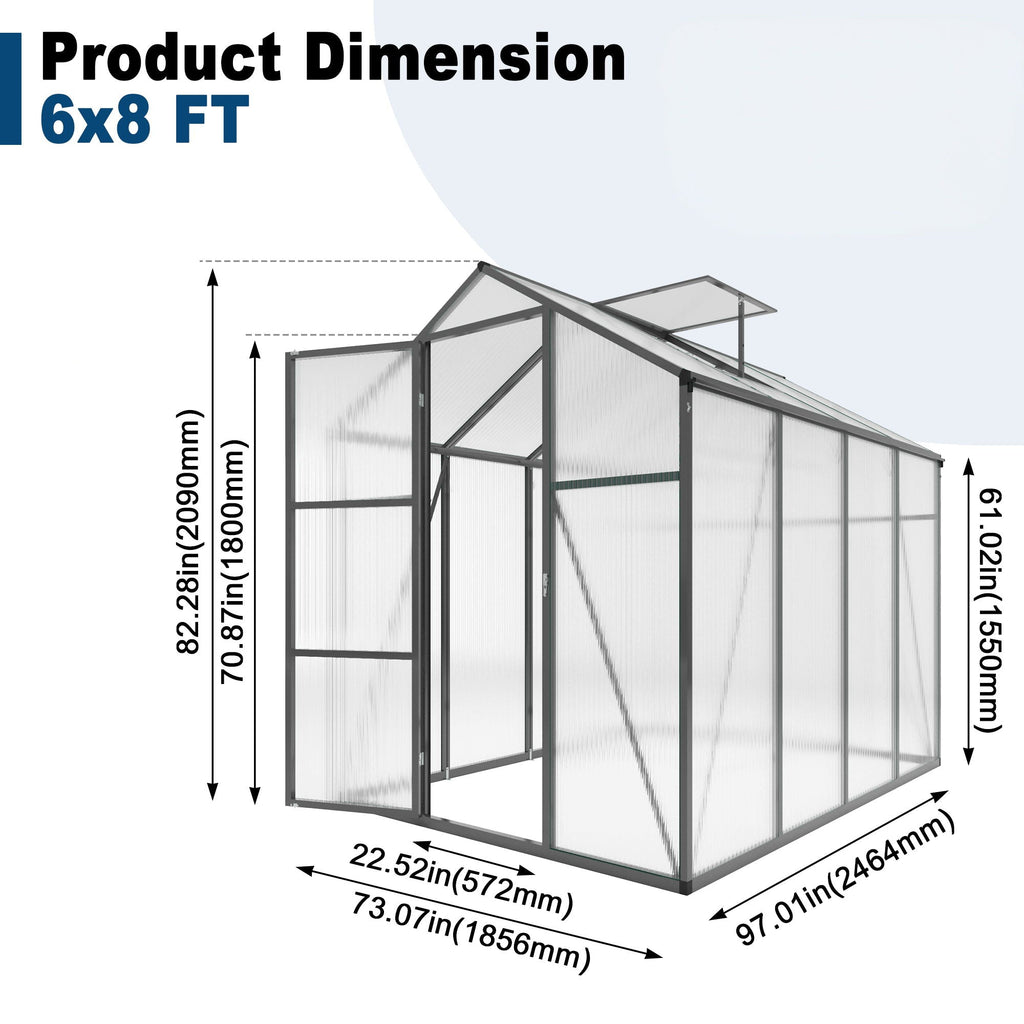 Windproof Greenhouse with Raised Base - Polycarbonate Panels - Black