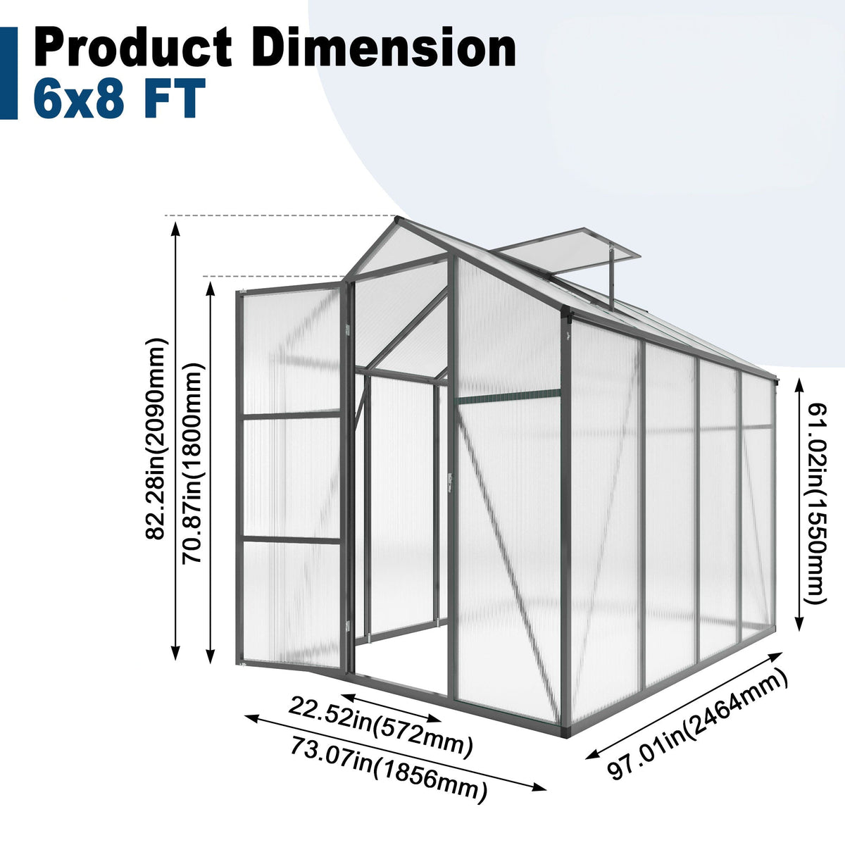 Windproof Greenhouse with Raised Base - Polycarbonate Panels - Black