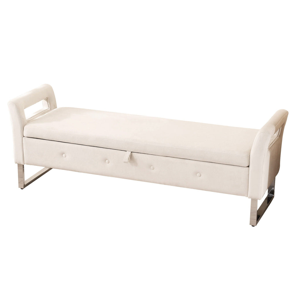 Wide Storage Ottoman Bench with Armrests - Fabric
