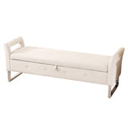 Wide Storage Ottoman Bench with Armrests - Fabric