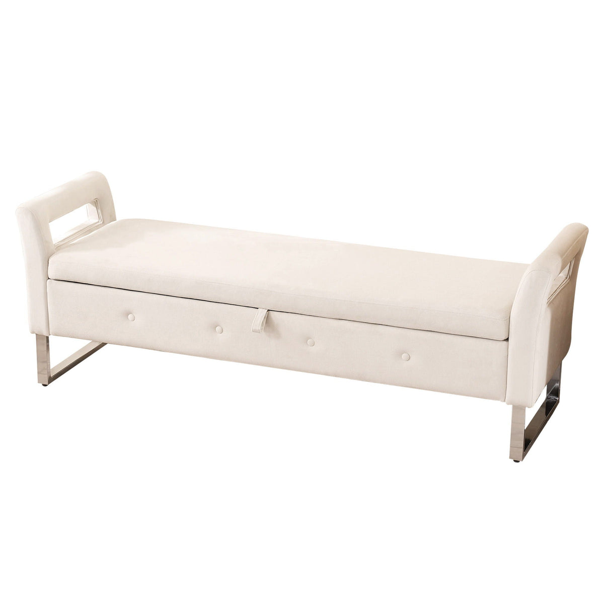 Wide Storage Ottoman Bench with Armrests - Fabric