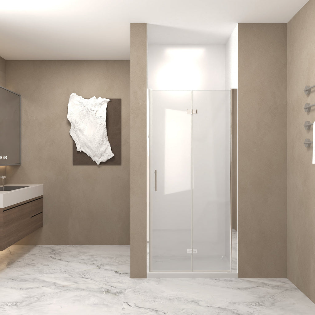 Bifold Shower Door with 6mm Tempered Glass - Brushed Nickel