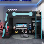 Full Size Wood Loft Bed with Desk and RGB Light - Cloud