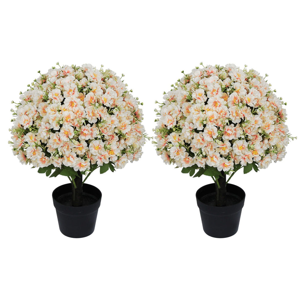 Artificial Snow Lotus Potted Plant with Lifelike White & Pink Blooms - White / Pink