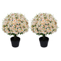 Artificial Snow Lotus Potted Plant with Lifelike White & Pink Blooms - White / Pink