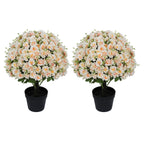 Artificial Snow Lotus Potted Plant with Lifelike White & Pink Blooms - White / Pink