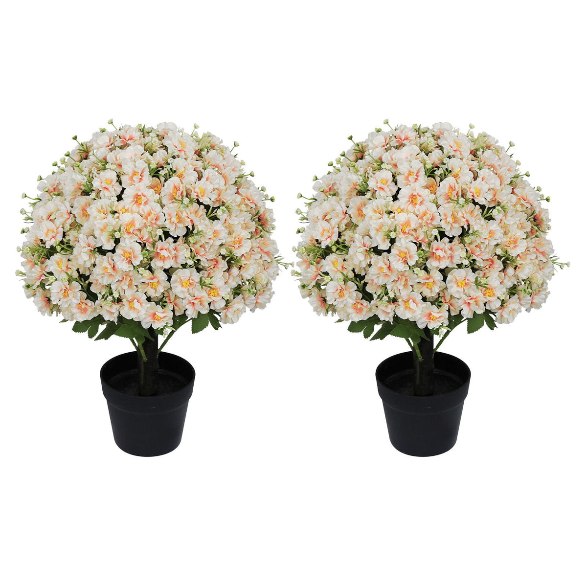Artificial Snow Lotus Potted Plant with Lifelike White & Pink Blooms - White / Pink