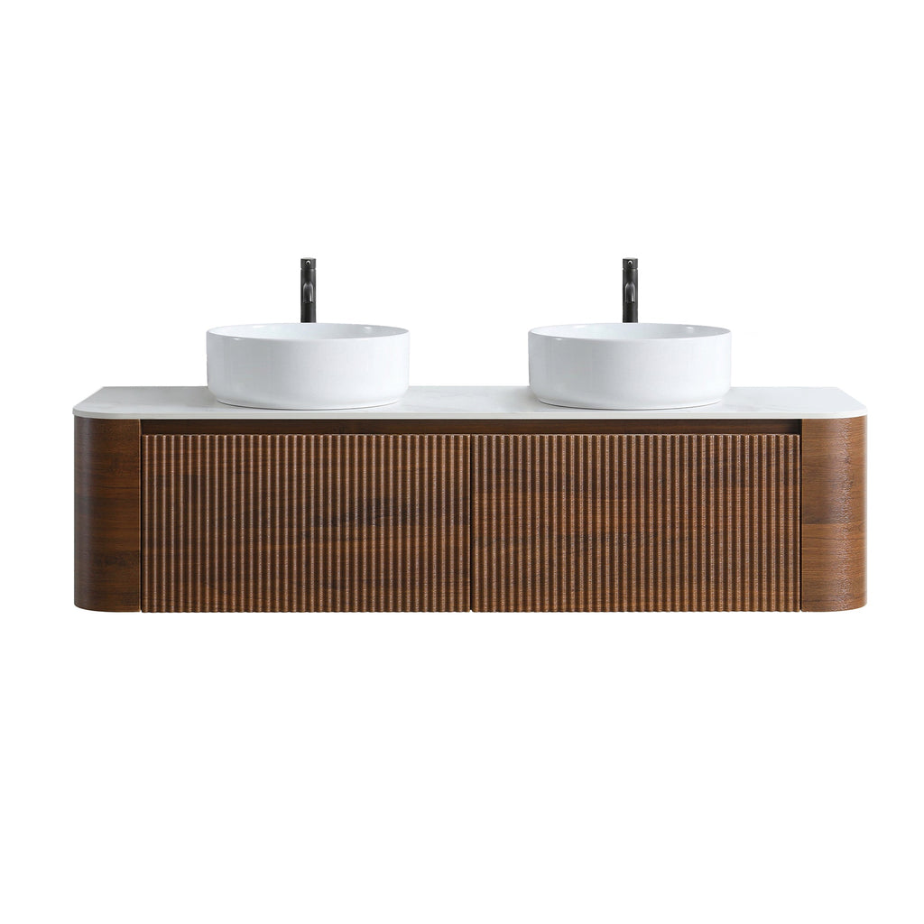 Erba 60 Inch Bathroom Vanity with Sink - Fluted Design - Walnut, White