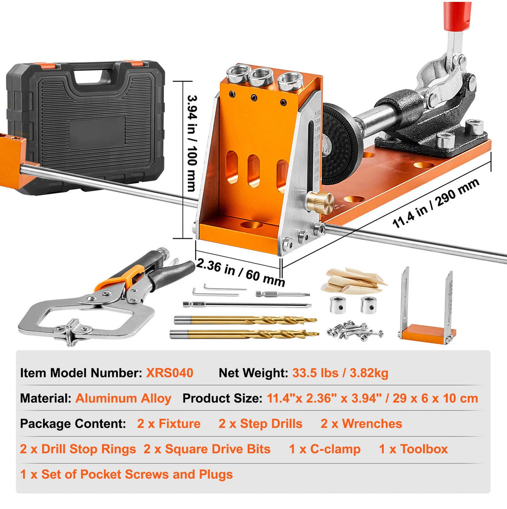 Pocket Hole Jig Kit with Adjustable Depth and C-Clamp - 34 Piece Set