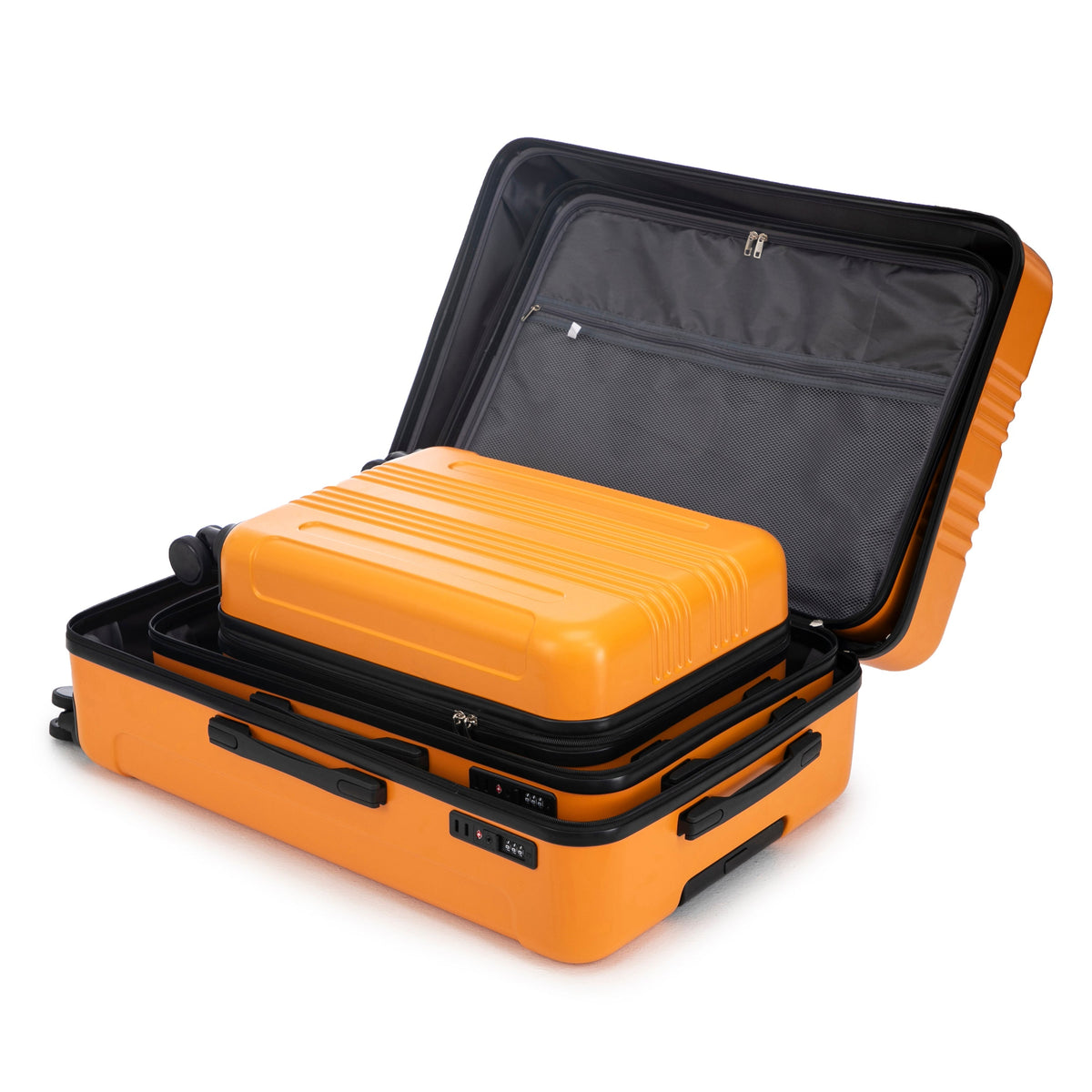 3-Piece ABS Spinner Wheel Luggage Set with TSA Lock - Black and Orange