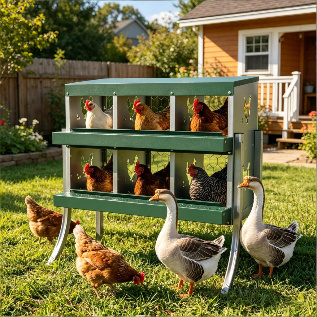 Galvanized Steel Outdoor Egg Laying Boxes with Sloped Floor - Silver