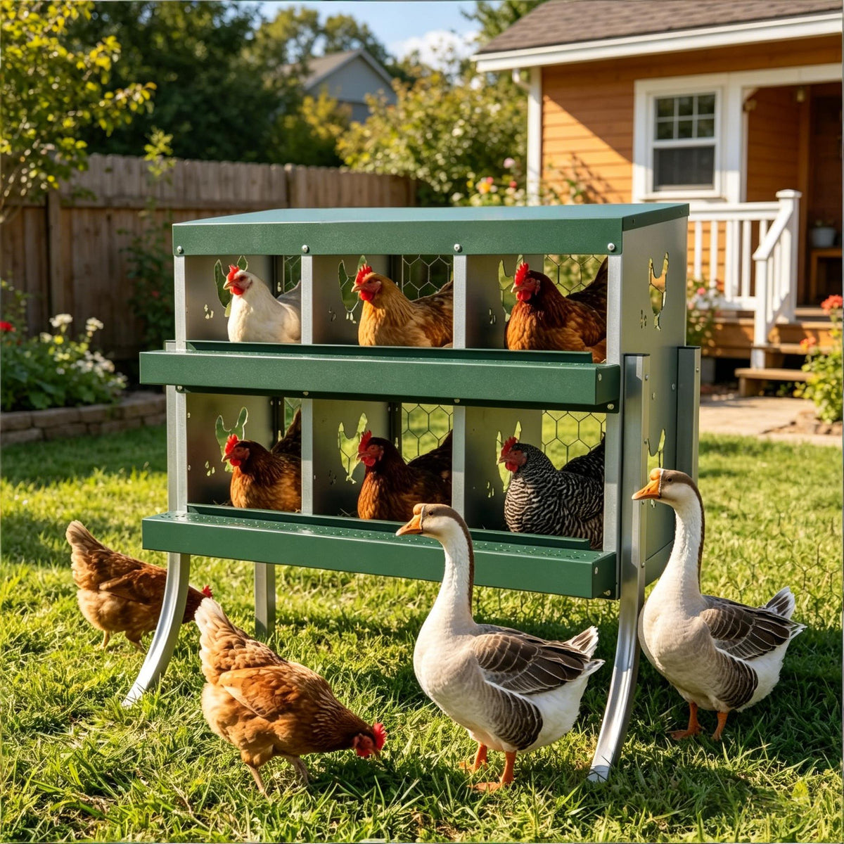 Galvanized Steel Outdoor Egg Laying Boxes with Sloped Floor - Silver