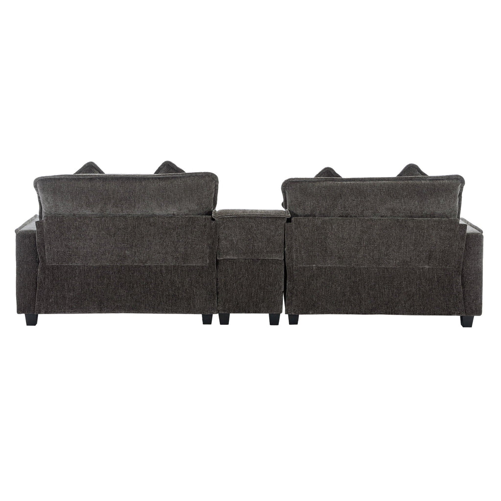 Modern Sectional Sofa with Removable Ottomans, USB Ports - Dark Gray or Light Blue