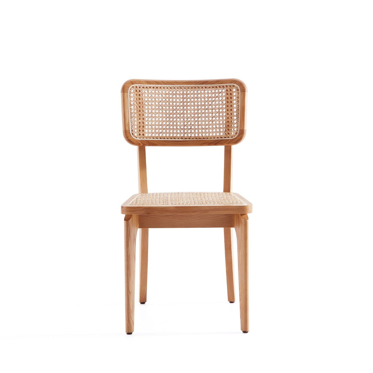 Solid Ash Wood Dining Chair Set with Rattan Cane Seat - Black or Light Brown