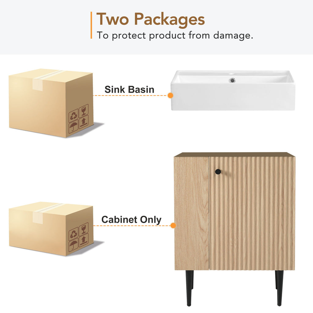 Bathroom Vanity with Single Ceramic Sink and Side Storage - Multiple Colors