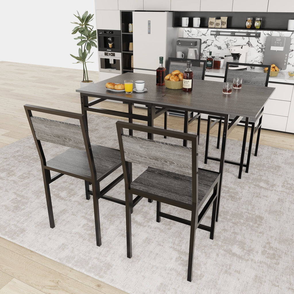 Extendable Dining Table Set with 4 Chairs – MDF and Metal