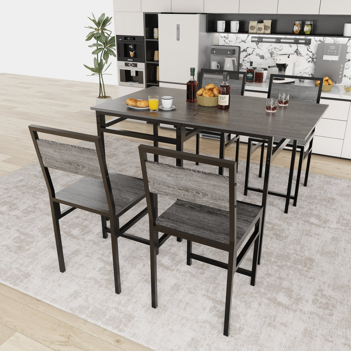 Extendable Dining Table Set with 4 Chairs – MDF and Metal