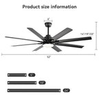 Smart Ceiling Fan With 8 Blades, Voice Remote Control, 6 Wind Speeds