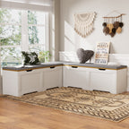3-Piece L-Shaped Multi-Functional Storage Bench with Cushion - White/Natural