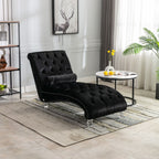 Velvet Button Tufted Chaise Lounge with Pillow - Multiple Colors