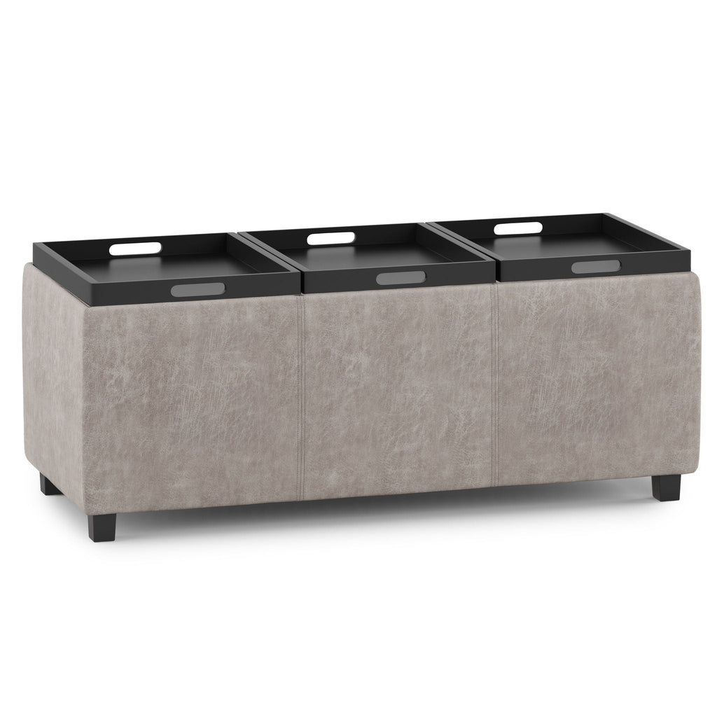 Avalon Upholstered Storage Ottoman with Flip-Over Serving Trays - Multiple Colors
