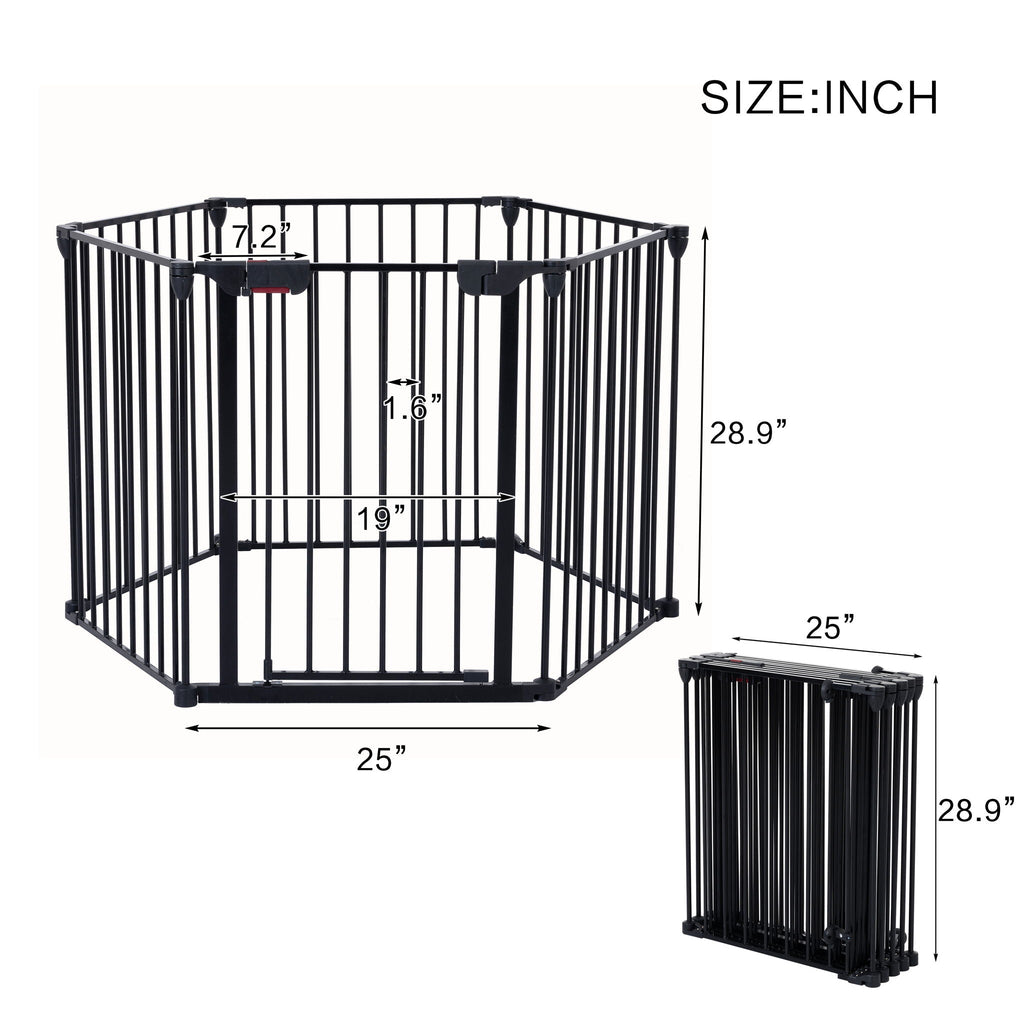 Adjustable Metal Safety Gate Play Yard with Pivoting Panels - Black