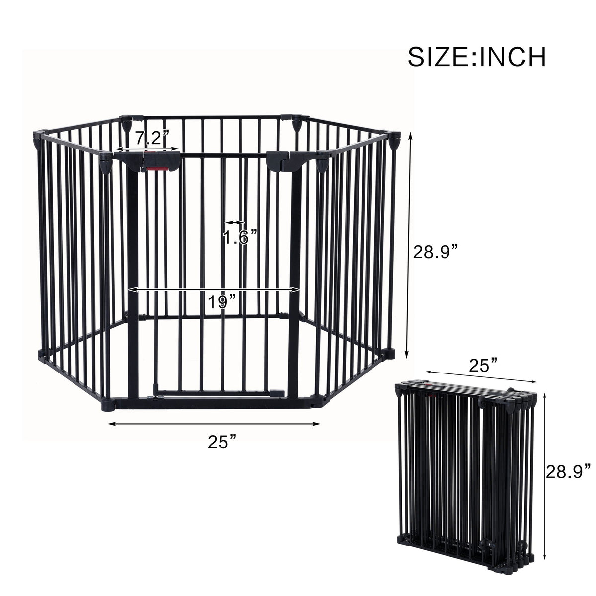 Adjustable Metal Safety Gate Play Yard with Pivoting Panels - Black