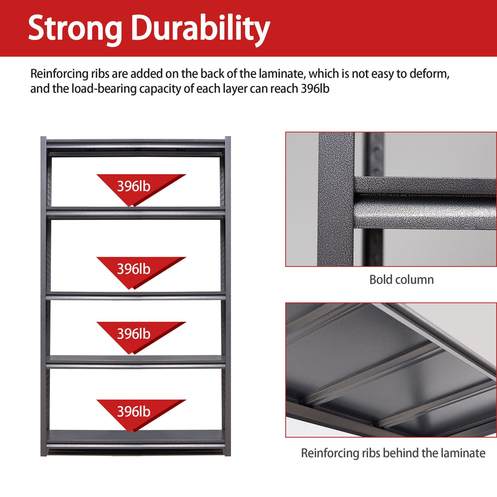 Heavy Duty Metal Garage Shelving Unit with Adjustable Shelves - Black