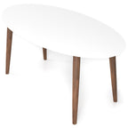 Mid-Century Modern Oval Dining Table with Solid Wood Construction - White