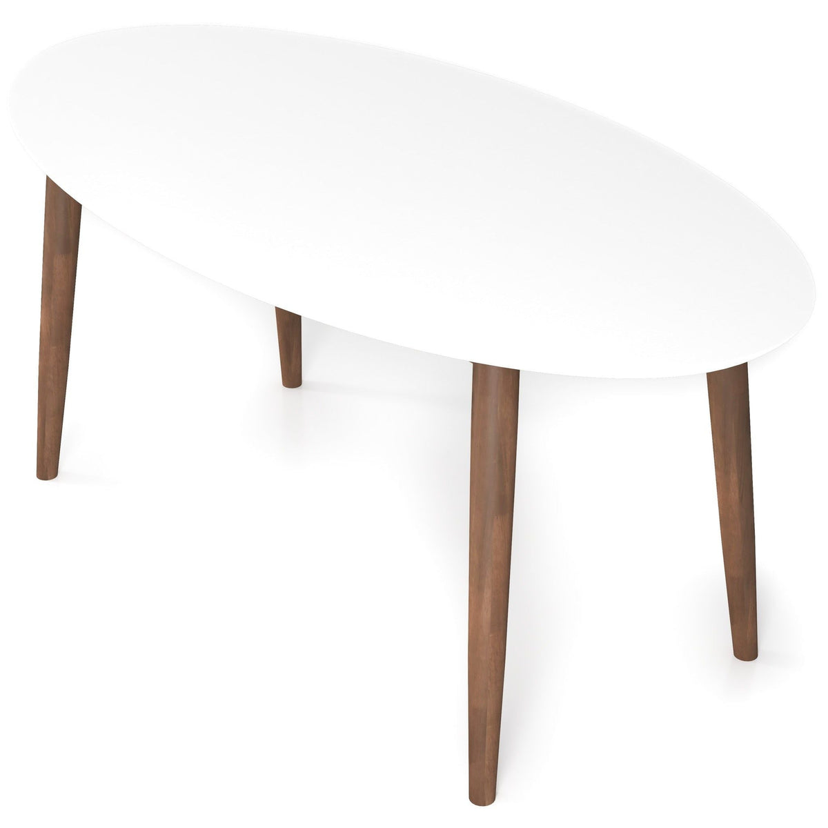 Mid-Century Modern Oval Dining Table with Solid Wood Construction - White