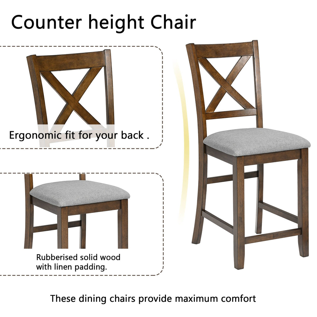 Wooden 5 Piece Dining Table Set with Square Counter Height Table - Gray or Dark Brown