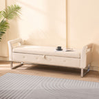 Wide Storage Ottoman Bench with Armrests - Fabric