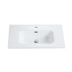 Glossy White Ceramic Integrated Bathroom Vanity Basin with Rounded Edges - White