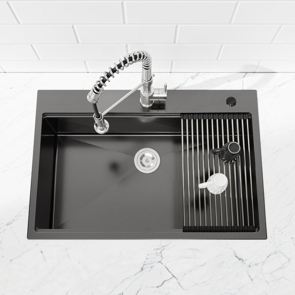 Stainless Steel Kitchen Sink with Overmount Single Bowl - Brushed Finish