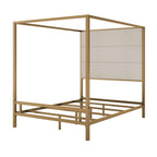 Canopy Bed With Tall Upholstered Headboard - 4 Poster Frame - Gold or Black