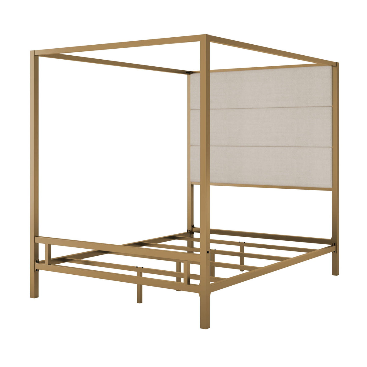 Canopy Bed With Tall Upholstered Headboard - 4 Poster Frame - Gold or Black