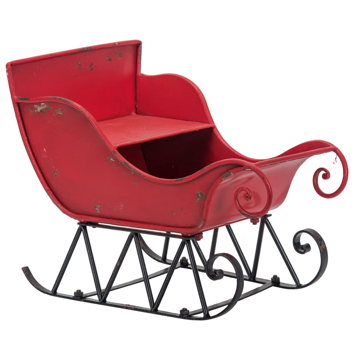 Red Iron Christmas Santa Sleigh Decoration with Durable Iron Construction
