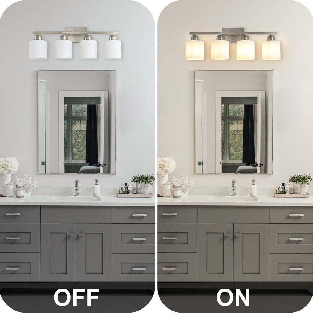 Modern 4-Light Bathroom Fixture with Nickel Finish