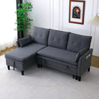 Reversible Chaise Sleeper Sectional Sofa with Storage - Cotton-Linen Upholstery