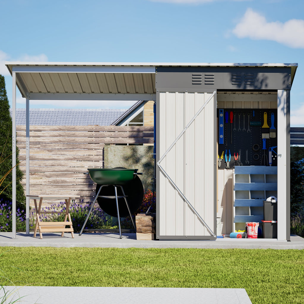 Galvanized Steel Shed & Gazebo Combo with Weather Resistant Design - Gray