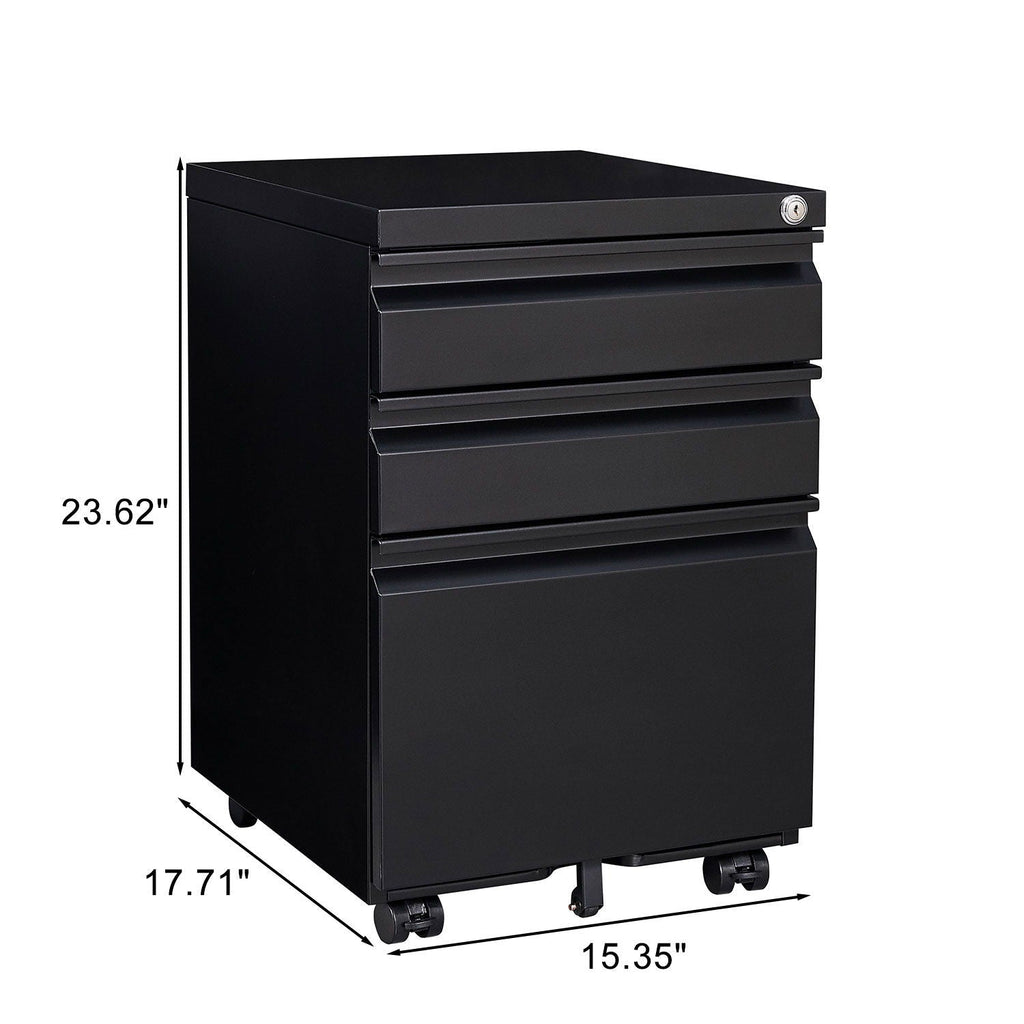 Contemporary 3 Drawer Mobile Filing Cabinet With Lock