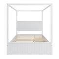Canopy Platform Bed with Trundle and 3 Storage Drawers - Queen, Solid Pine