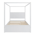 Canopy Platform Bed with Trundle and 3 Storage Drawers - Queen, Solid Pine