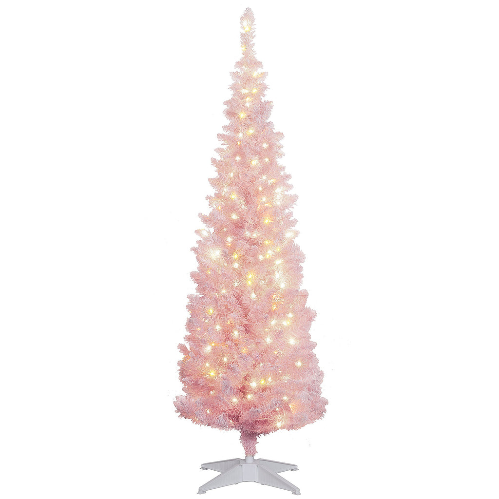 Pink 5ft Pencil Christmas Tree with Snow-Flocked Branches - Pink