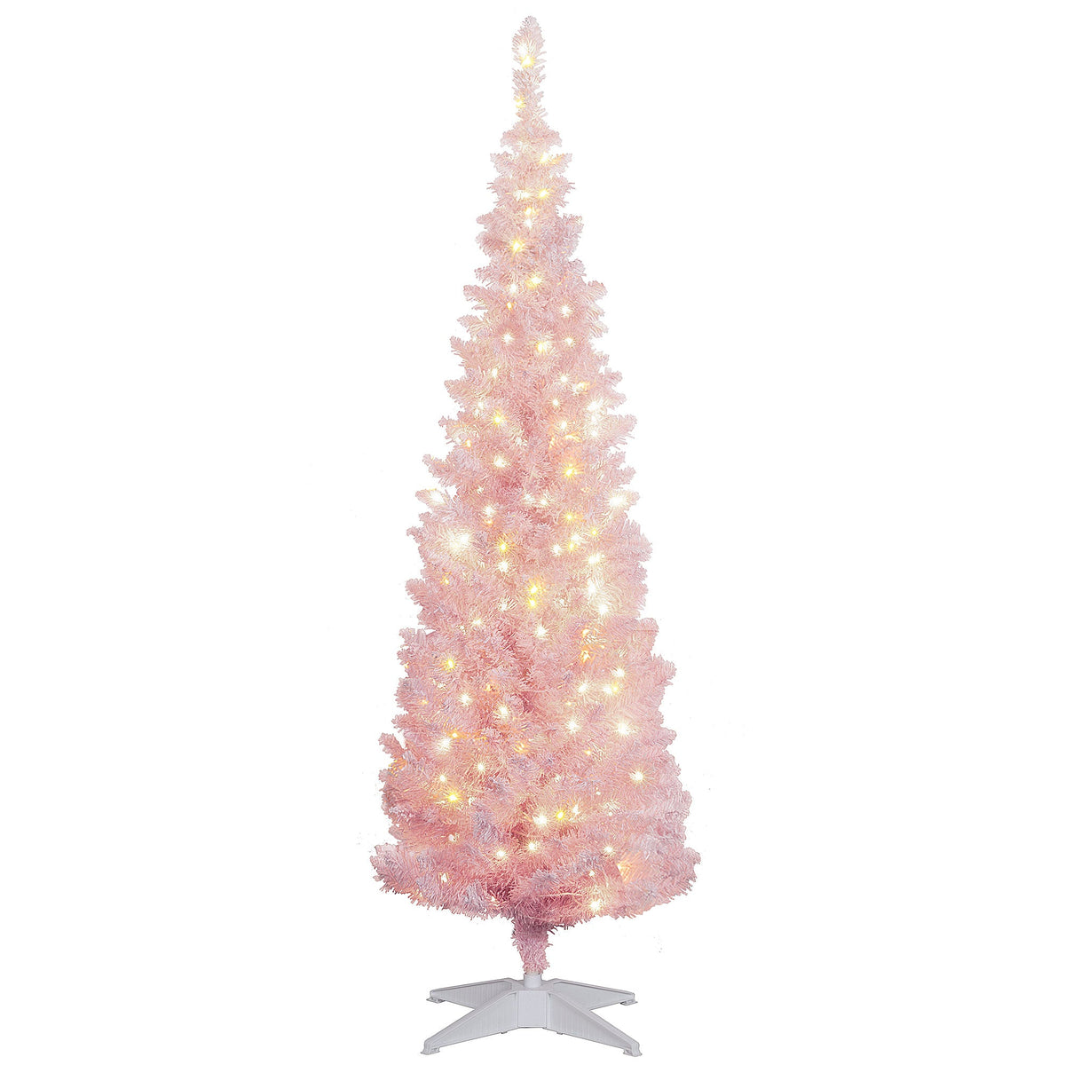 Pink 5ft Pencil Christmas Tree with Snow-Flocked Branches - Pink