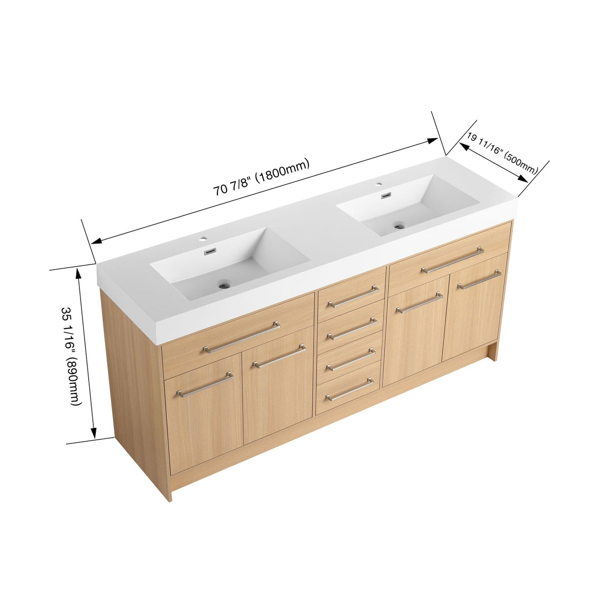 Freestanding Bathroom Vanity with Resin Sink and Soft-Closing Doors - Light Brown