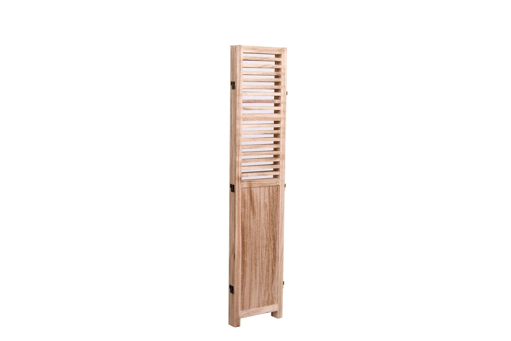 Light Brown Panel Folding Room Divider with Metal Hinges - Solid Wood