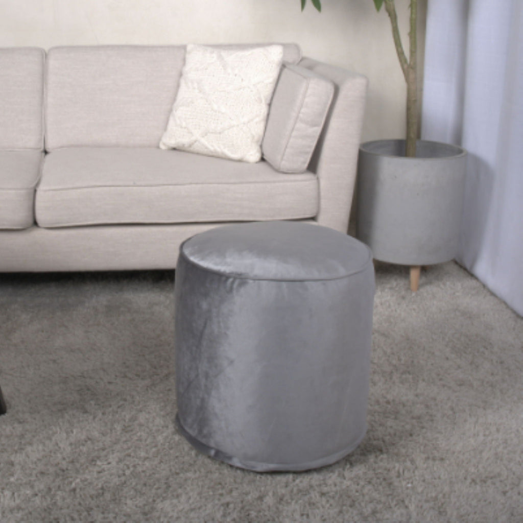 Cylinder Pouf Ottoman with Polystyrene Bead Filling - Dark Gray or Dark Brown