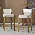 Solid Wood Bar Stool Set with Polyester Cushion - Brown & White
