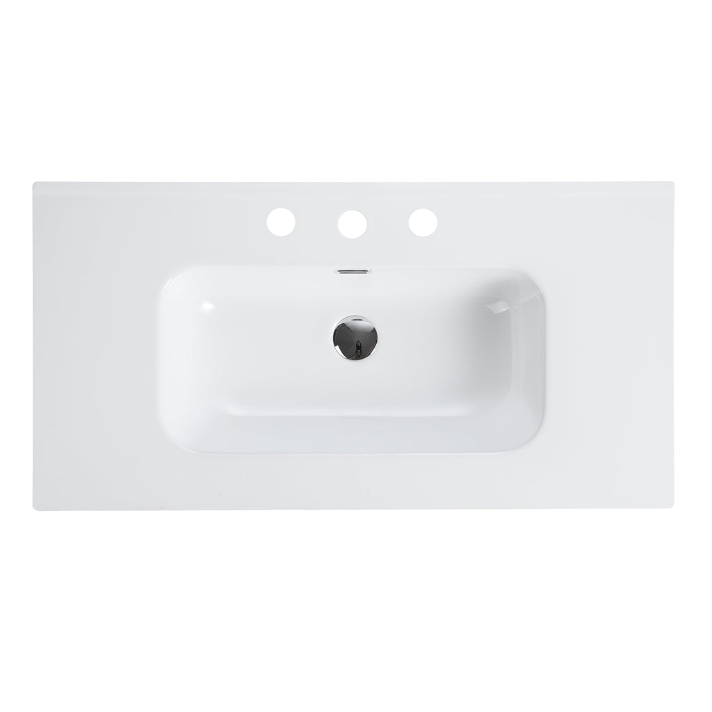 Glossy White Ceramic Integrated Bathroom Vanity Sink - Gloss White